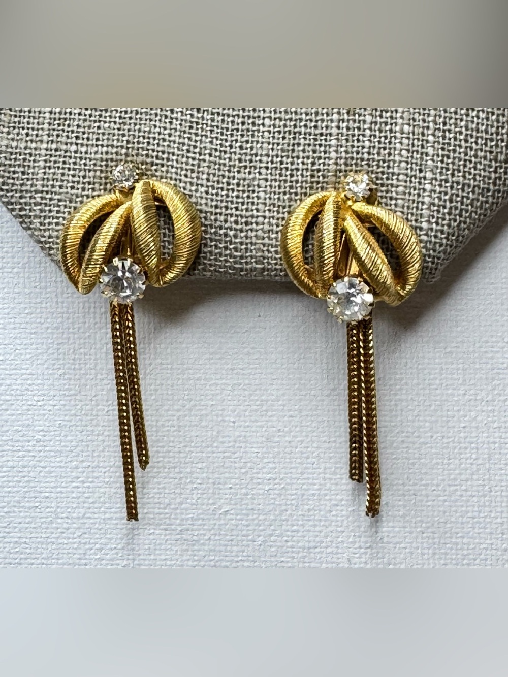 Gold-Tone Drop Clip Earrings with Clear Crystals